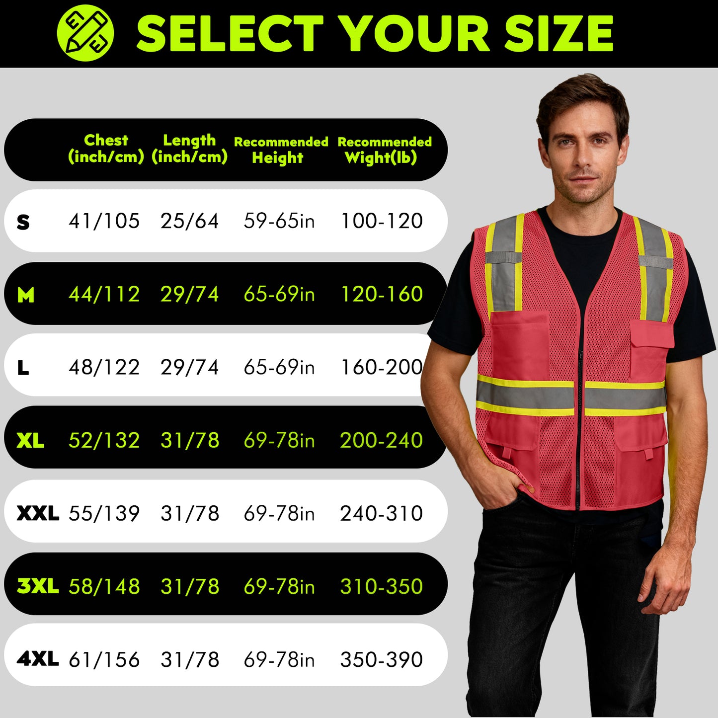 Shmimy Custom Safety Vest Customized Logo Class 2 High Visibility Reflective Vest with 8 Pockets Construction workwear