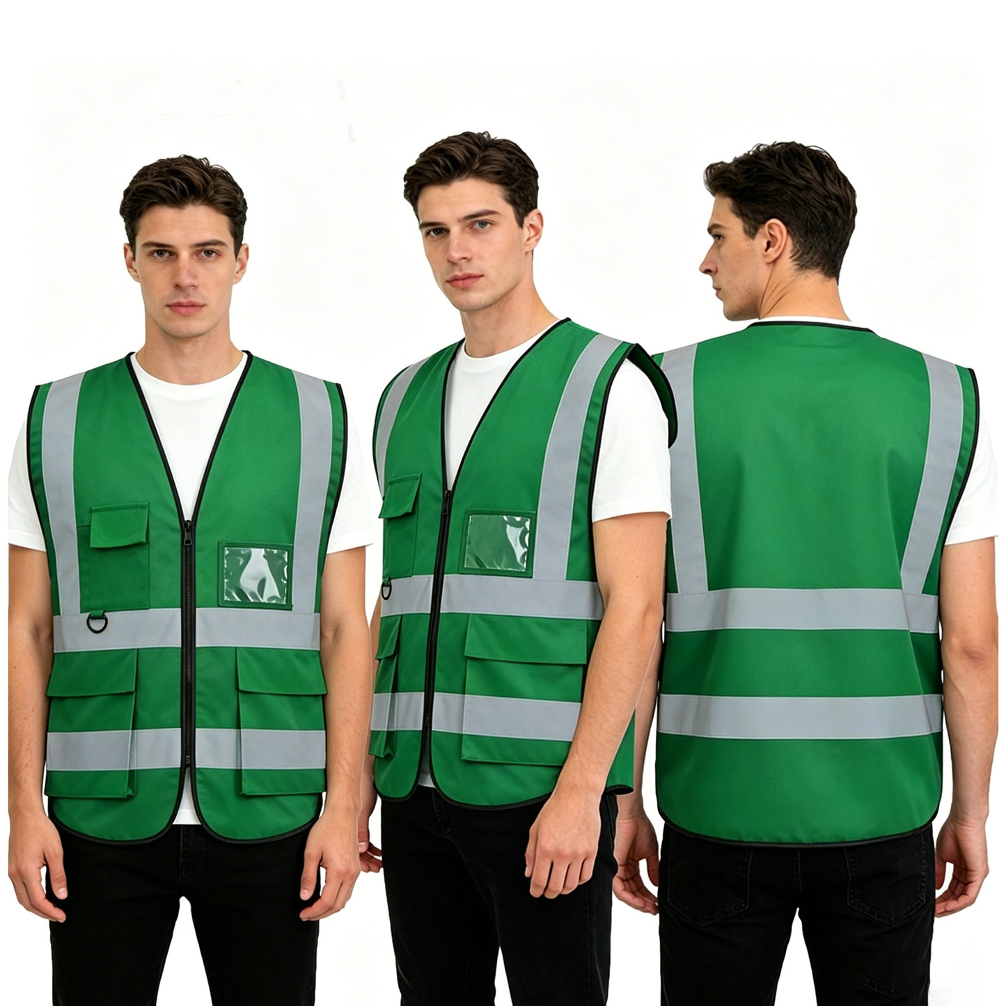 Shmimy Custom Logo Reflective Vest, Class 2 Safety Vests with 5 Pockets Zipper High Visibility