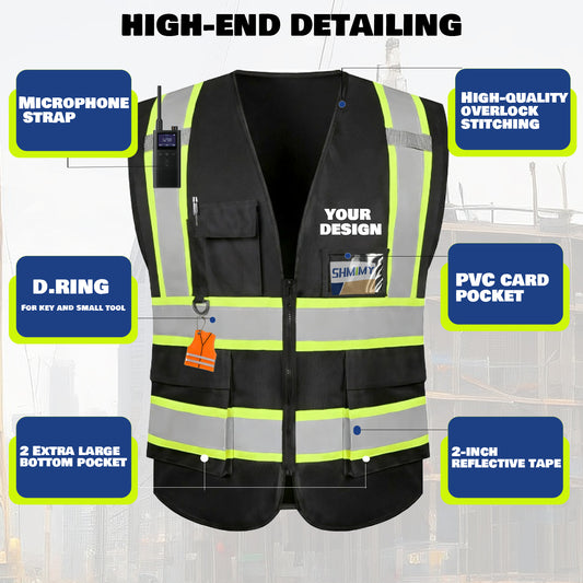 Shmimy Custom Safety Vest with 5 Pockets Class 2 Adult Unisex Construction Security Workwear