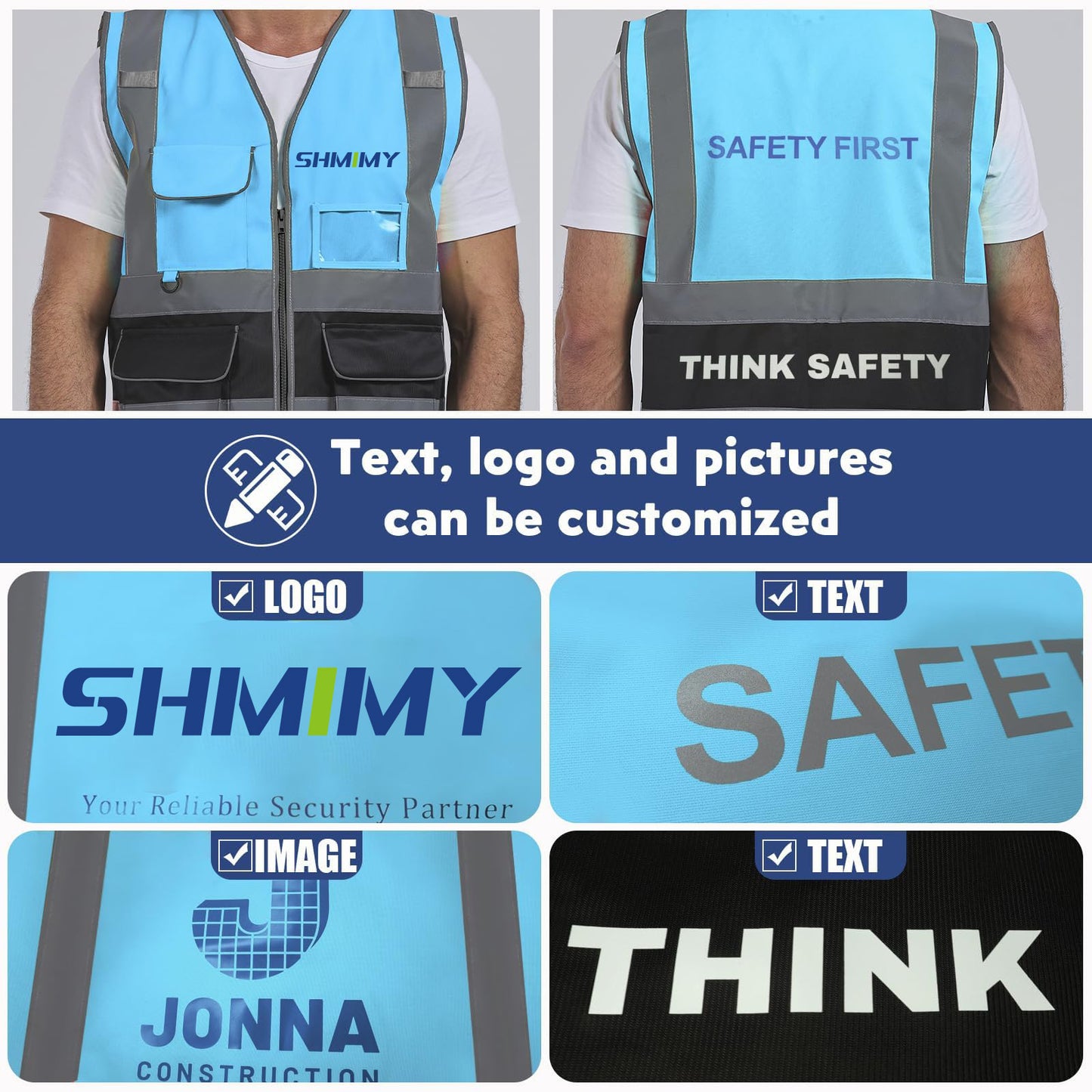 Shmimy Custom Safety Vest Class 2 High Visibility Reflective Vest 6 Pocket