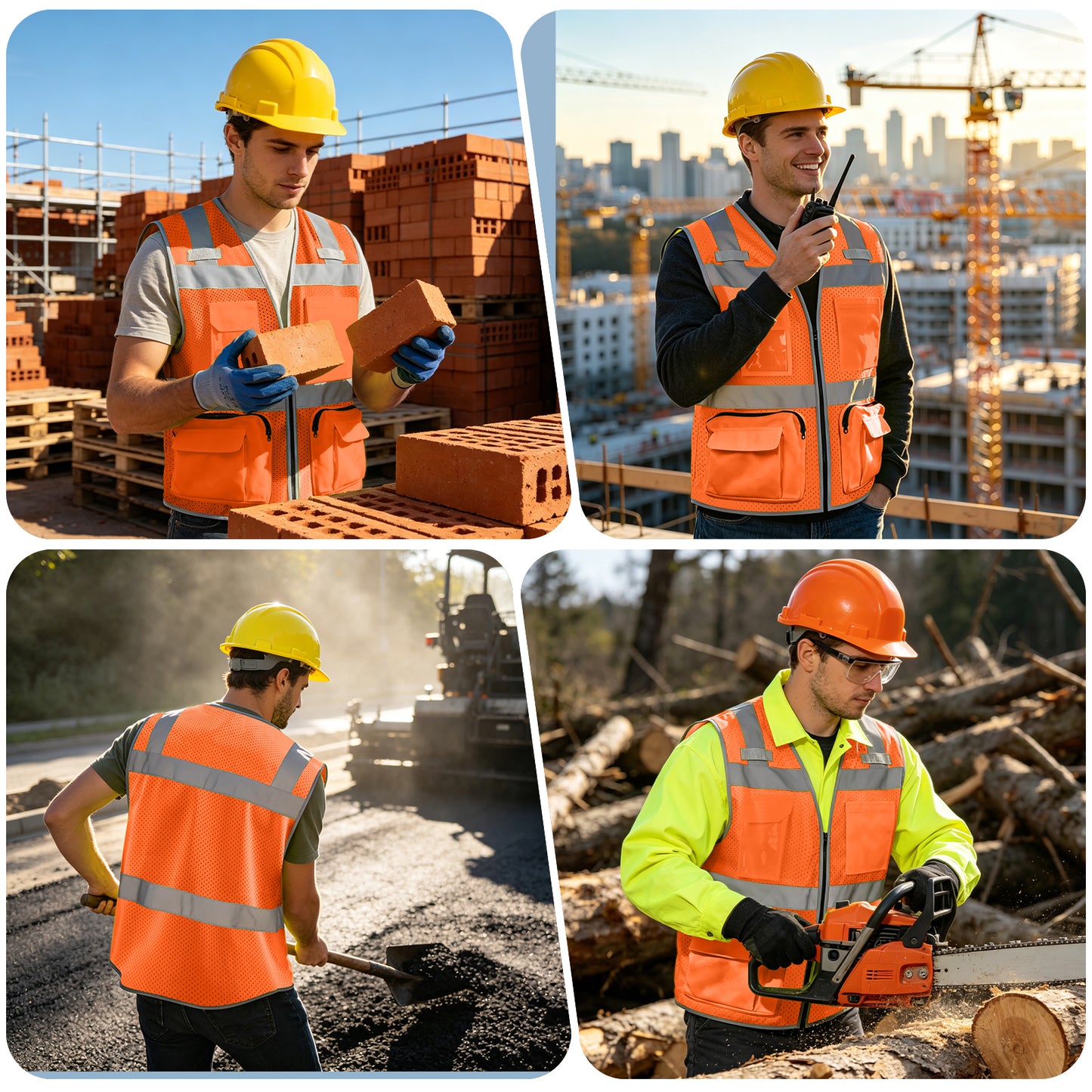 Shmimy Custom Logo Safety Vest 8-Pockets Class 2 High Visibility Reflective Vest for Men - Personalized Logo Team Vest