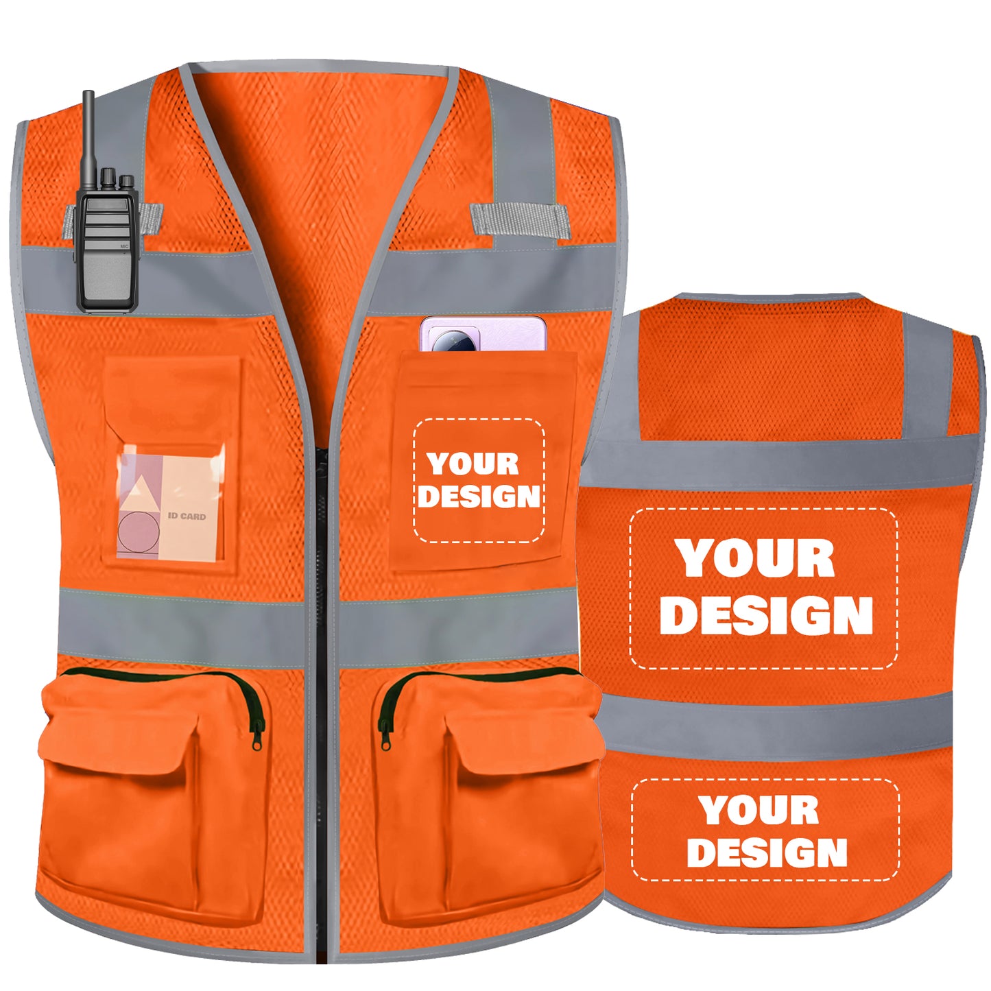 Shmimy Custom Logo Safety Vest 8-Pockets Class2 High Visibility Reflective Vest for Men - Personalized Logo Team Vest