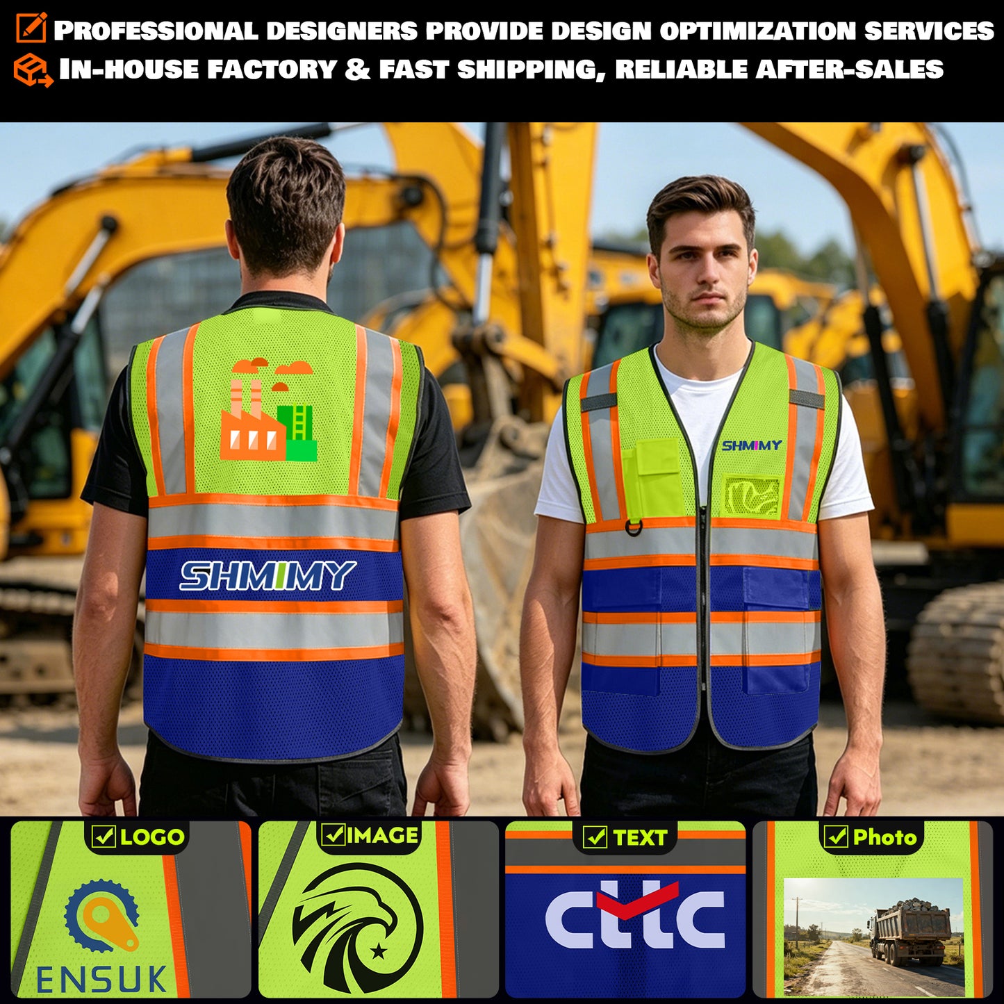 Shmimy Custom High Visibility Reflective Safety Vest with Pockets for construction, Runners, Cyclists, Warehouse Staff & Event Volunteersrk.