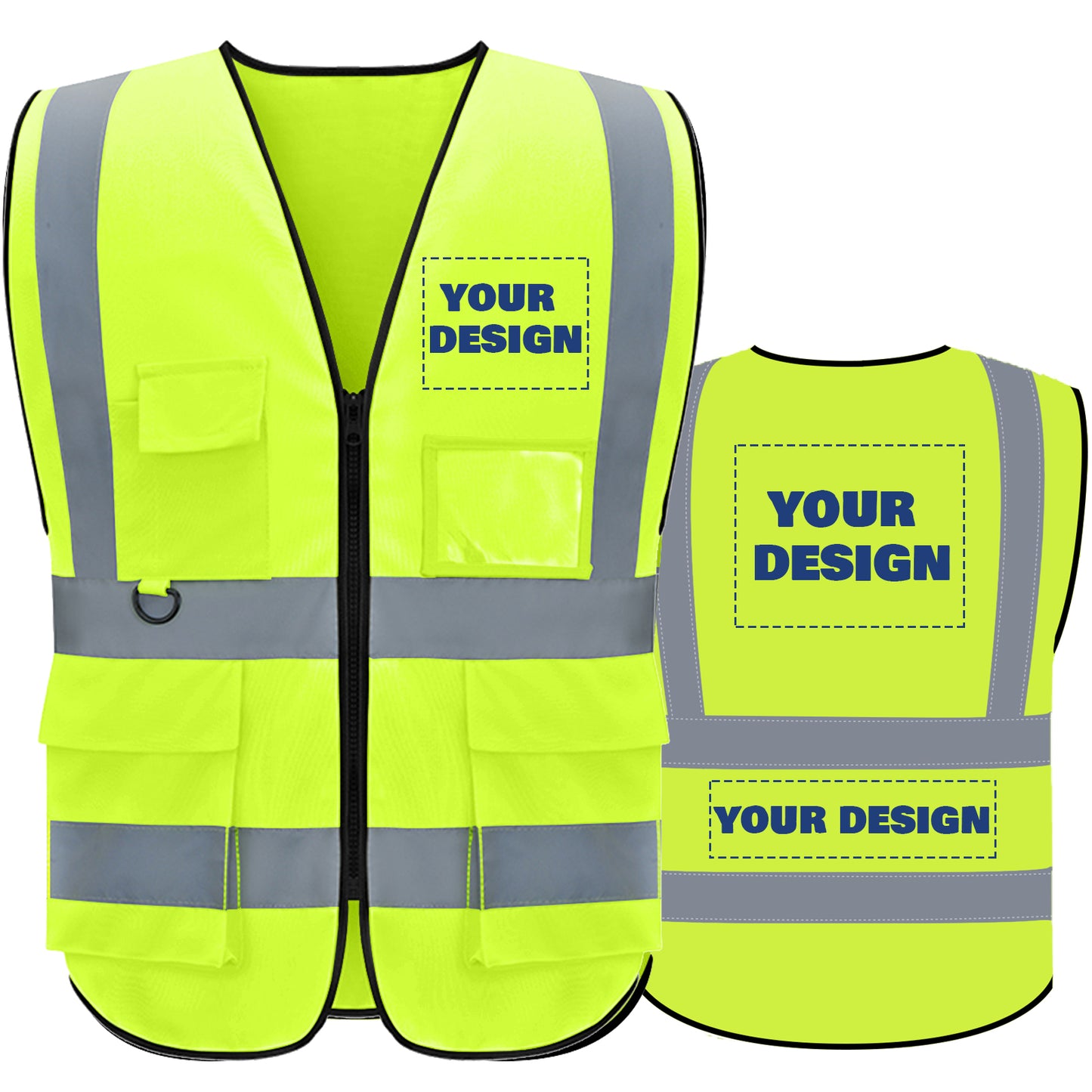 Shmimy Custom Logo Reflective Vest, Class 2 Safety Vests with 5 Pockets Zipper High Visibility