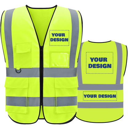 Shmimy Custom Logo Reflective Vest, Class 2 Safety Vests with 5 Pockets Zipper High Visibility