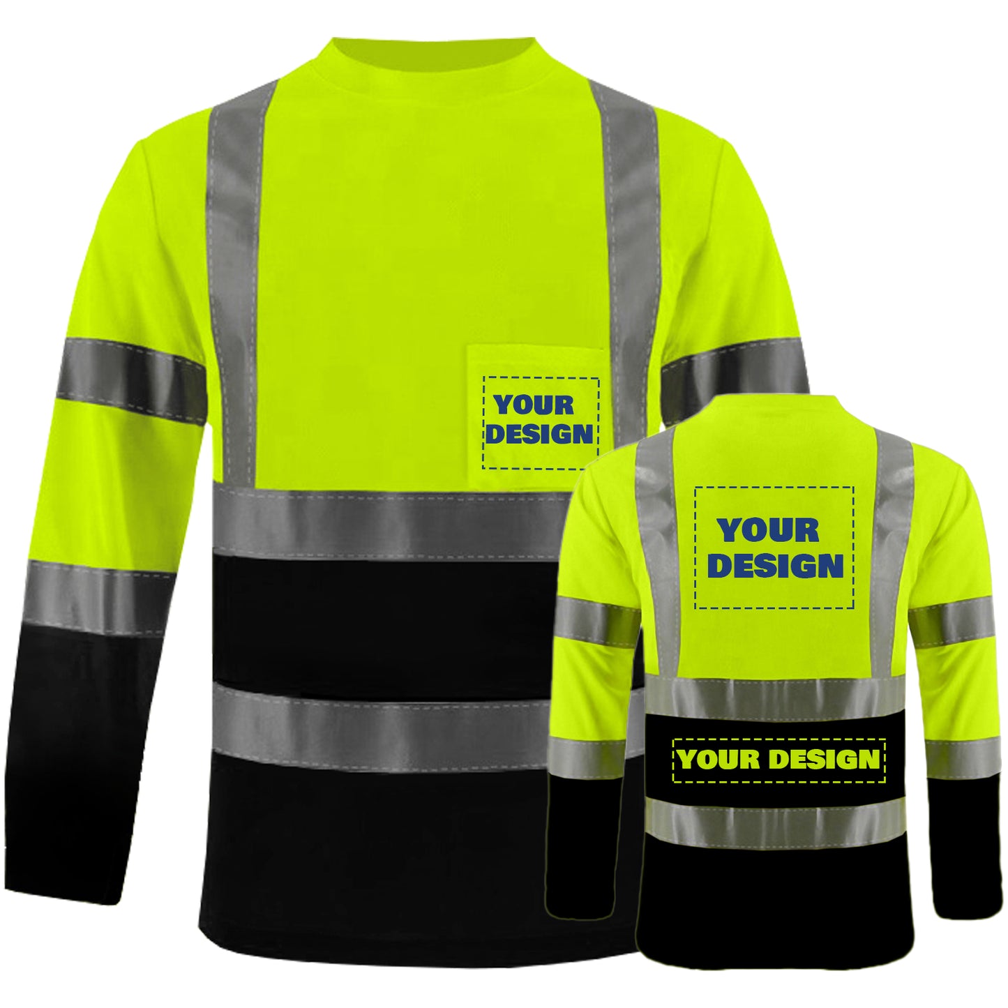 Shmimy Custom Logo High Visibility Safety Shirts, ANSI Class 3 Reflective Work Shirts Long Sleeve Crewneck T-Shirt