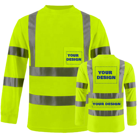 Shmimy Custom Logo High Visibility Shirts Class 3 Reflective Shirts ANSI with Pocket Safety Shirts