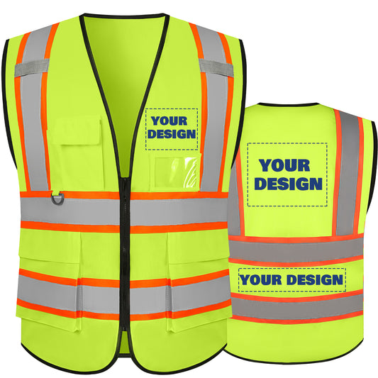 Shmimy Custom Safety Vest with 5 Pockets Class 2 Adult Unisex Construction Security Workwear