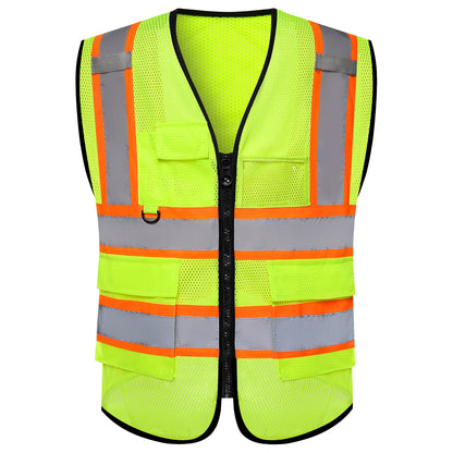 Shmimy Custom Mesh Safety Vest with 5 Pockets Class 2 Adult Unisex Construction Security Workwear