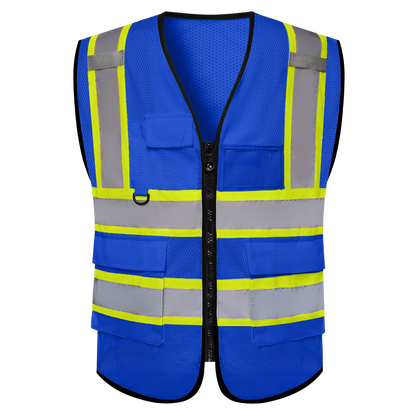 Shmimy Custom Mesh Safety Vest with 5 Pockets Class 2 Adult Unisex Construction Security Workwear