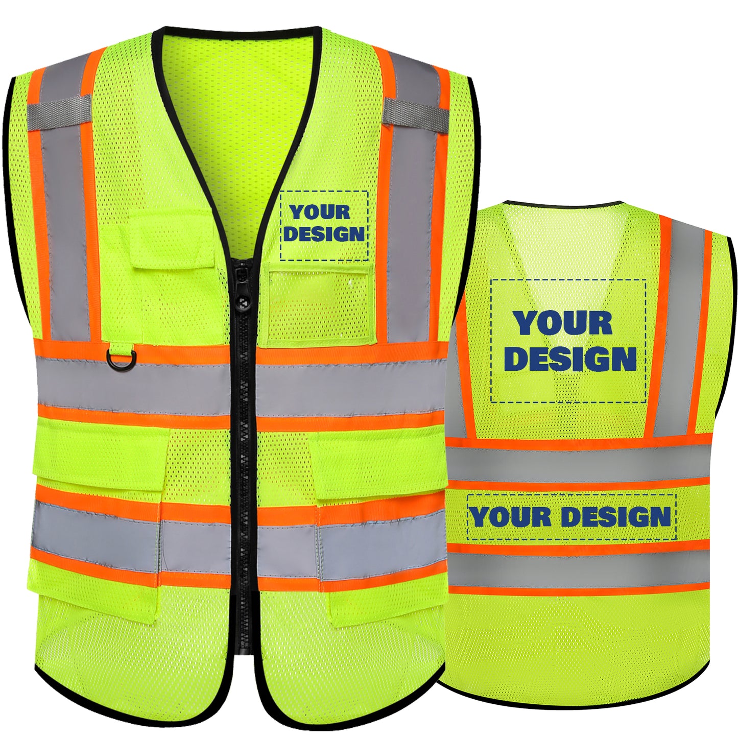 Shmimy Custom Mesh Safety Vest with 5 Pockets Class 2 Adult Unisex Construction Security Workwear