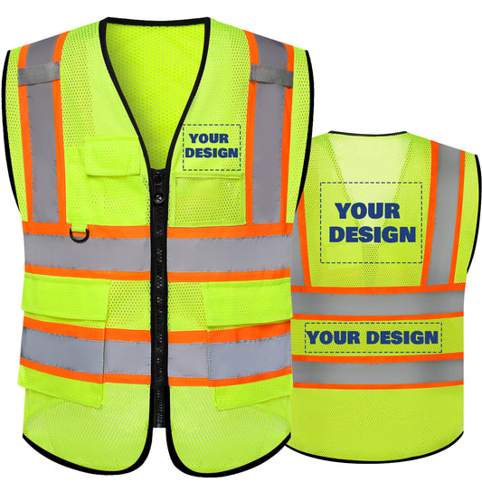 Shmimy Custom Mesh Safety Vest with 5 Pockets Class 2 Adult Unisex Construction Security Workwear