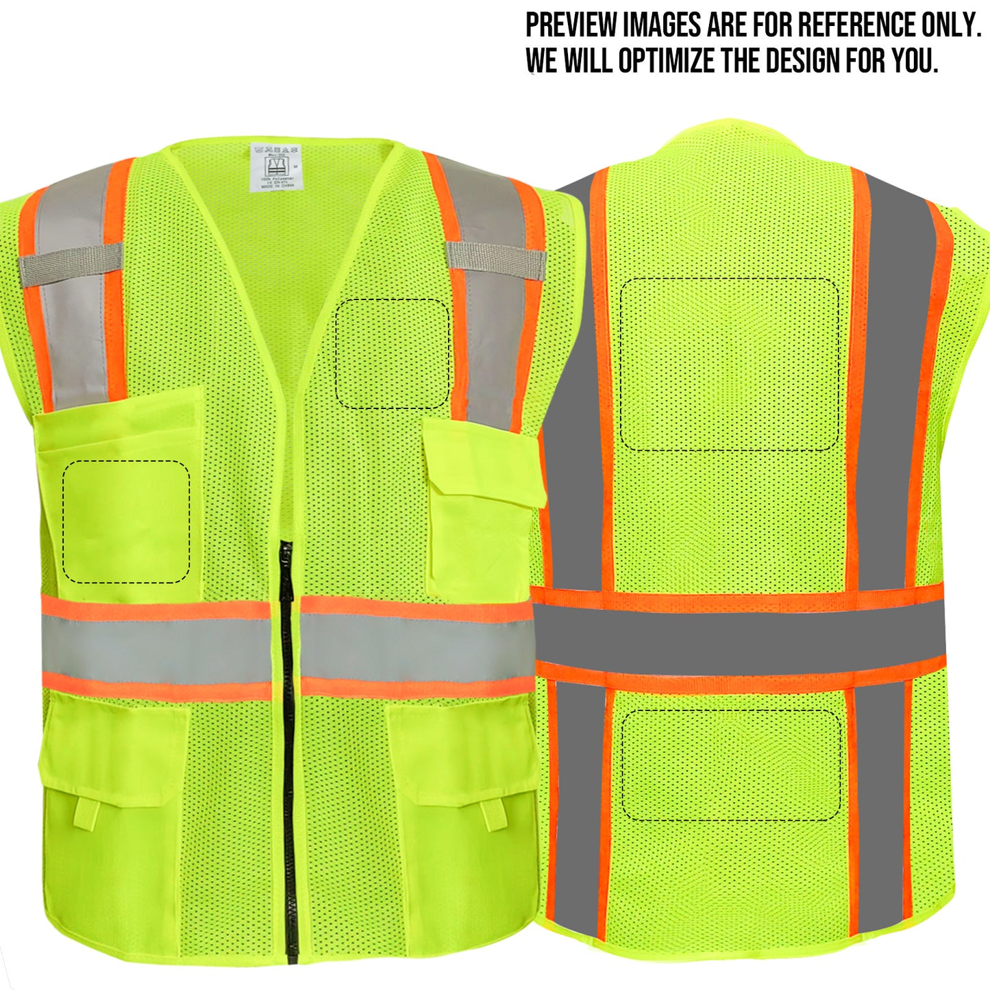 Shmimy Custom Safety Vest Customized Logo Class 2 High Visibility Reflective Vest with 8 Pockets Construction workwear