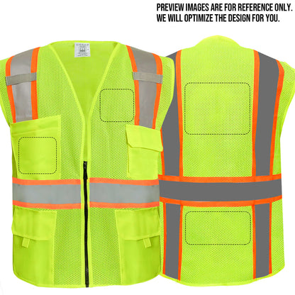 Shmimy Custom Safety Vest Customized Logo Class 2 High Visibility Reflective Vest with 8 Pockets Construction workwear
