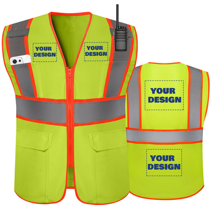 Shmimy Custom High Visibility Safety Vest, Class 2 Reflective Work Vest With Pockets, Custom Logo Construction Workwear