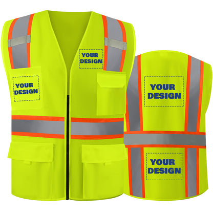 Shmimy Custom Logo Safety Vest 8-Pocket Two-Tone High Visibility Reflective Safety Vest | ANSI/ISEA 107 Class 2