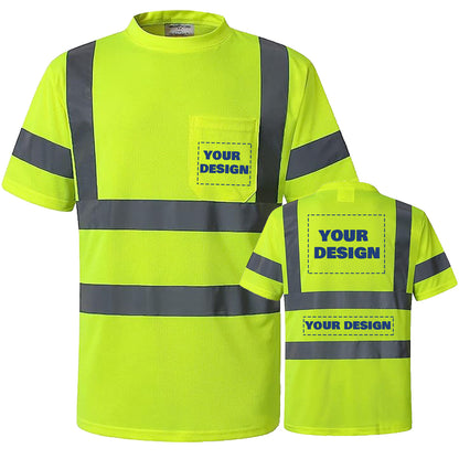 Shmimy Custom Logo High Visibility Shirts Class 3 Reflective Shirts ANSI with Pocket Safety Shirts