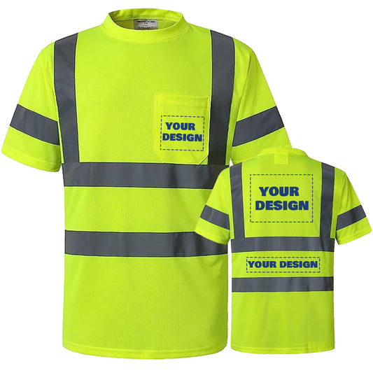 Shmimy Custom Logo High Visibility Shirts Class 3 Reflective Shirts ANSI with Pocket Safety Shirts