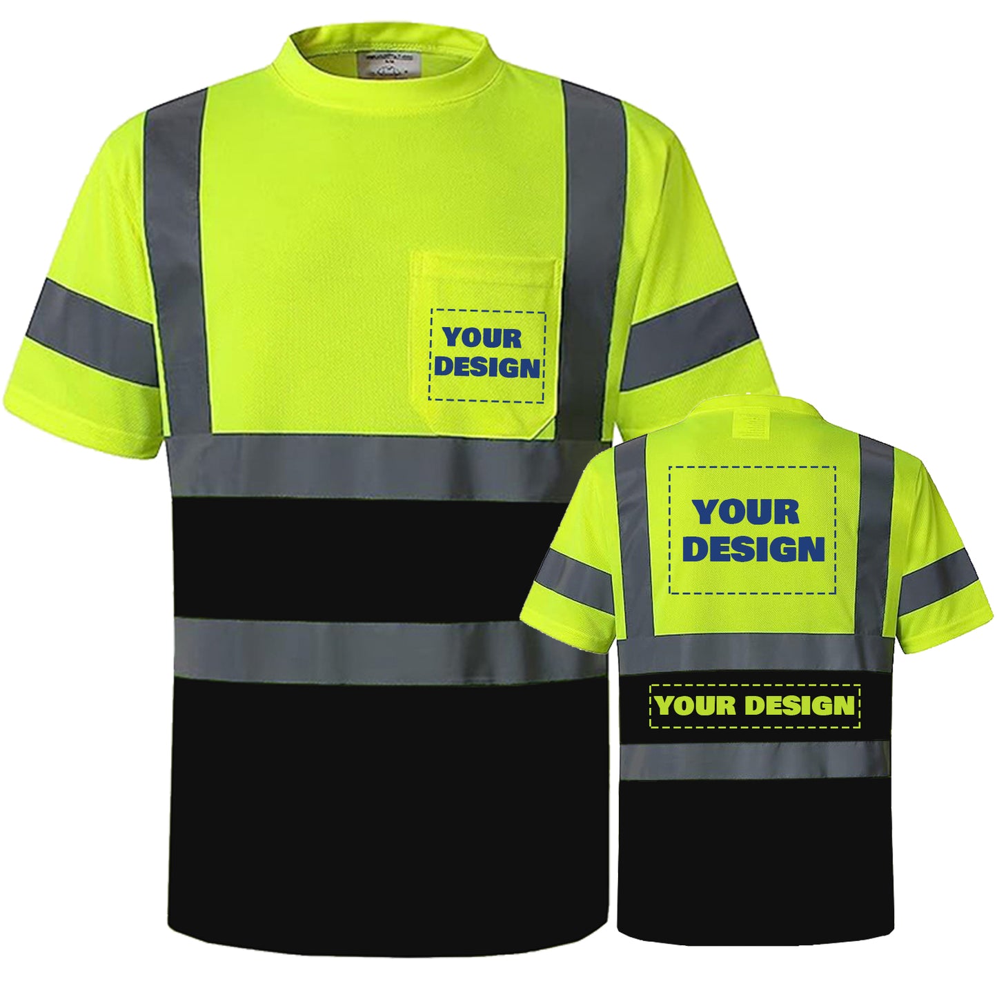 Shmimy Custom Logo High Visibility Shirts Class 3 Reflective Shirts ANSI with Pocket Safety Shirts