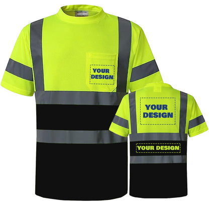 Shmimy Custom Logo High Visibility Shirts Class 3 Reflective Shirts ANSI with Pocket Safety Shirts