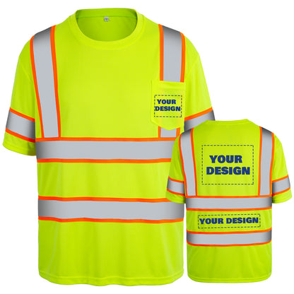 Shmimy Custom Logo High Visibility Safety Shirts, ANSI Class 3 Reflective Work Shirts Long Sleeve Crewneck T-Shirt
