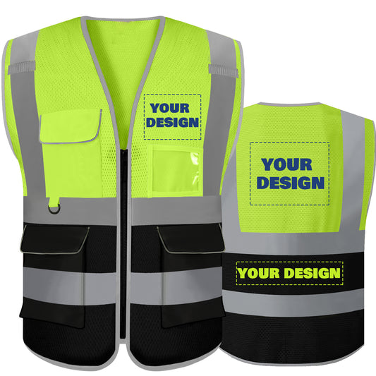 Shmimy 6 Pockets Custom Safety Vest Customized Logo Class 2 High Visibility Reflective Vest