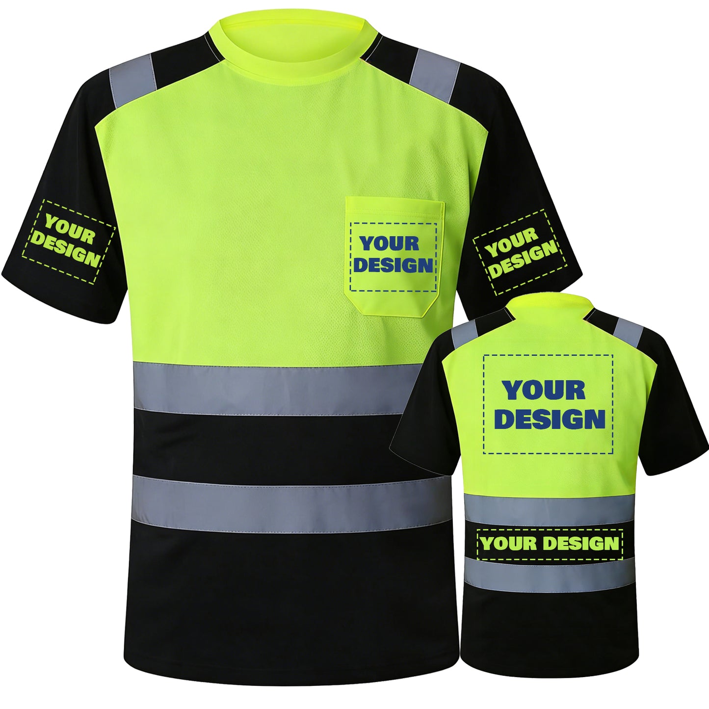 Shmimy Custom Logo High Visibility Safety Shirts, ANSI Class 3 Reflective Work Shirts Crewneck T-Shirt