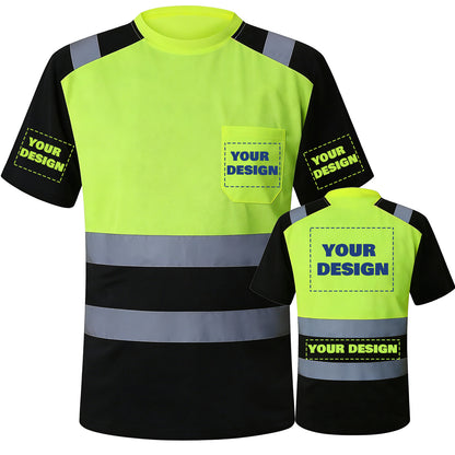 Shmimy Custom Logo High Visibility Safety Shirts, ANSI Class 3 Reflective Work Shirts Crewneck T-Shirt