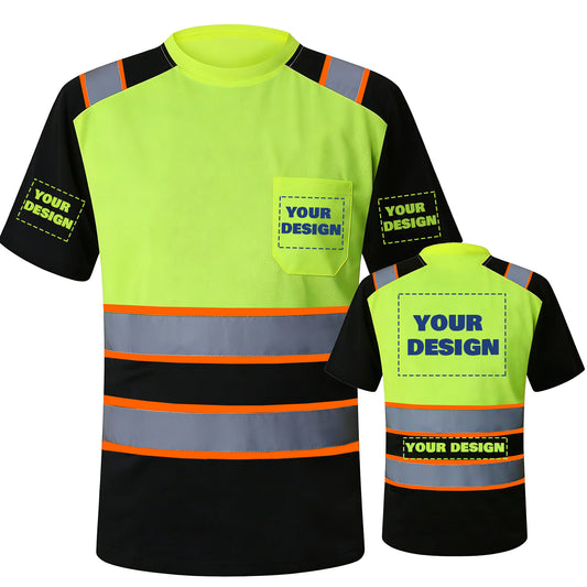 Shmimy Custom Logo High Visibility Shirts Class 3 Reflective Shirts ANSI with Pocket Safety Shirts