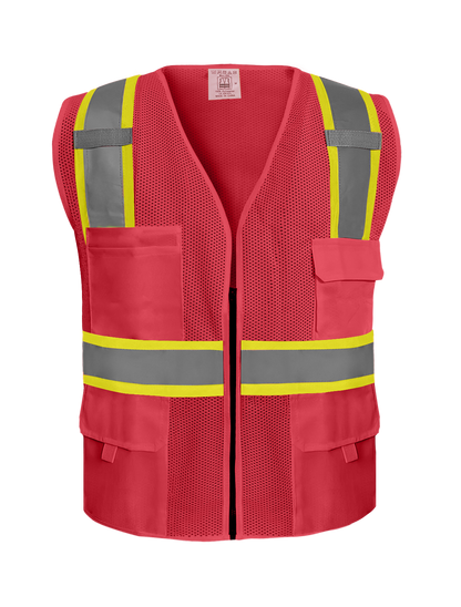 Shmimy Custom Safety Vest Customized Logo Class 2 High Visibility Reflective Vest with 8 Pockets Construction workwear