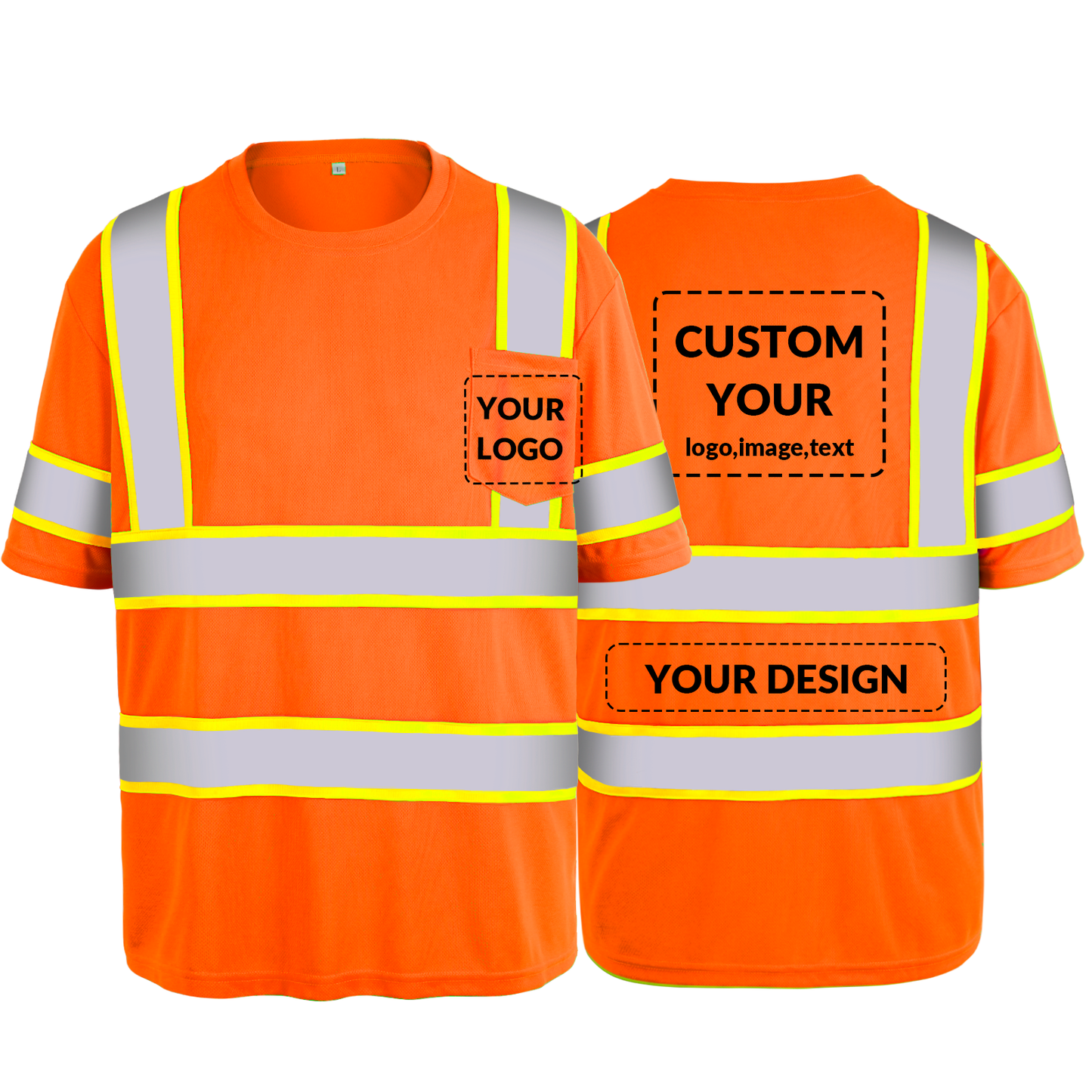 Shmimy Custom Logo High Visibility Safety Shirts, ANSI Class 3 Reflective Work Shirts Long Sleeve Crewneck T-Shirt