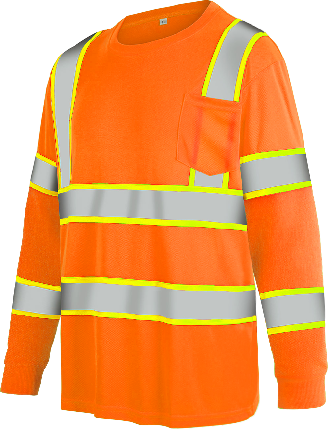Shmimy Custom Logo High Visibility Safety Shirts, ANSI Class 3 Reflective Work Shirts Long Sleeve Crewneck T-Shirt