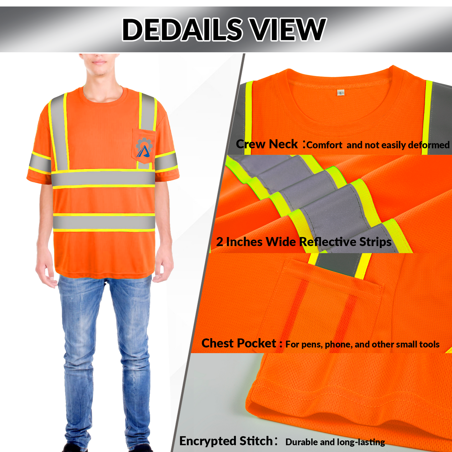 Shmimy Custom Logo High Visibility Safety Shirts, ANSI Class 3 Reflective Work Shirts Long Sleeve Crewneck T-Shirt