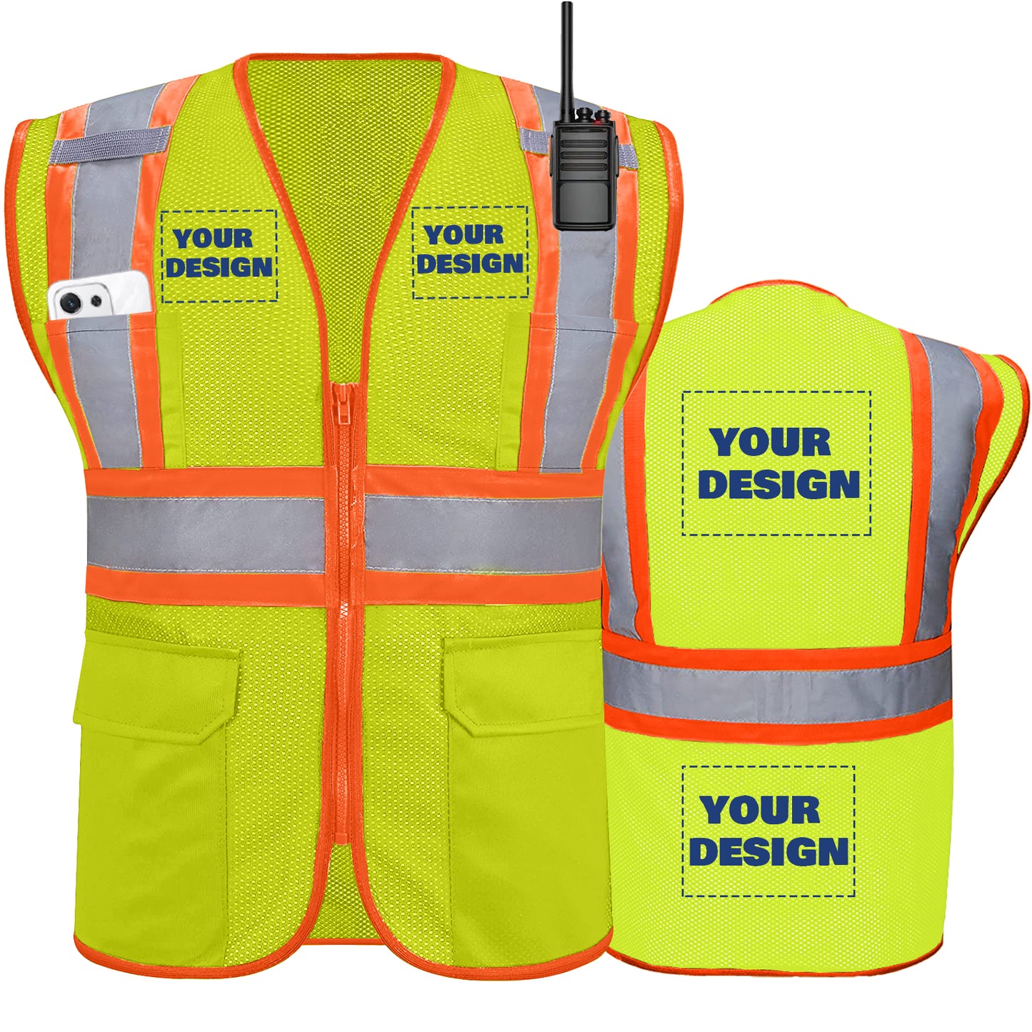Shmimy Custom High Visibility Safety Vest, Class 2 Reflective Work Vest With Pockets, Custom Logo Construction Workwear
