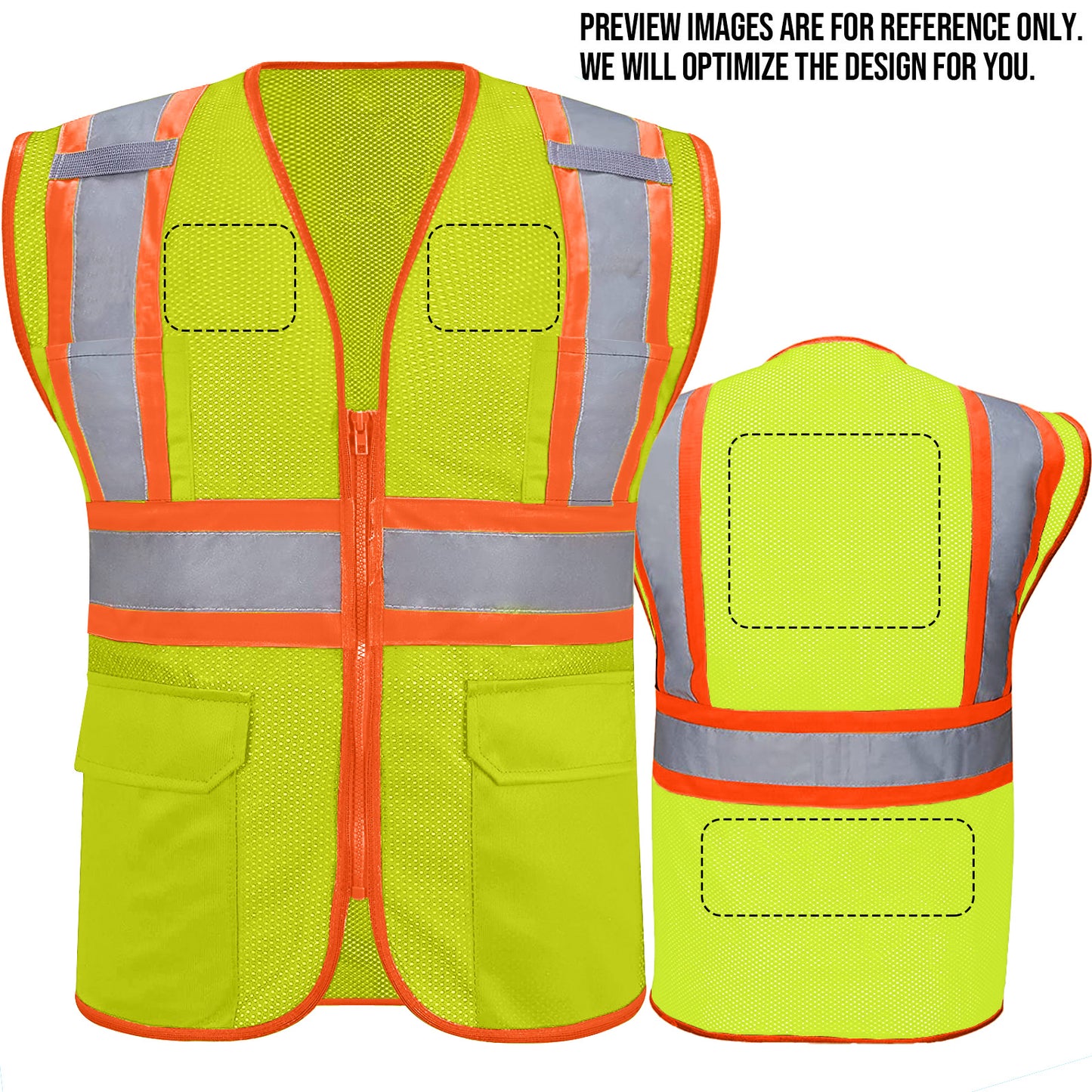 Shmimy Custom High Visibility Safety Vest, Class 2 Reflective Work Vest With Pockets, Custom Logo Construction Workwear