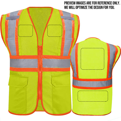 Shmimy Custom High Visibility Safety Vest, Class 2 Reflective Work Vest With Pockets, Custom Logo Construction Workwear