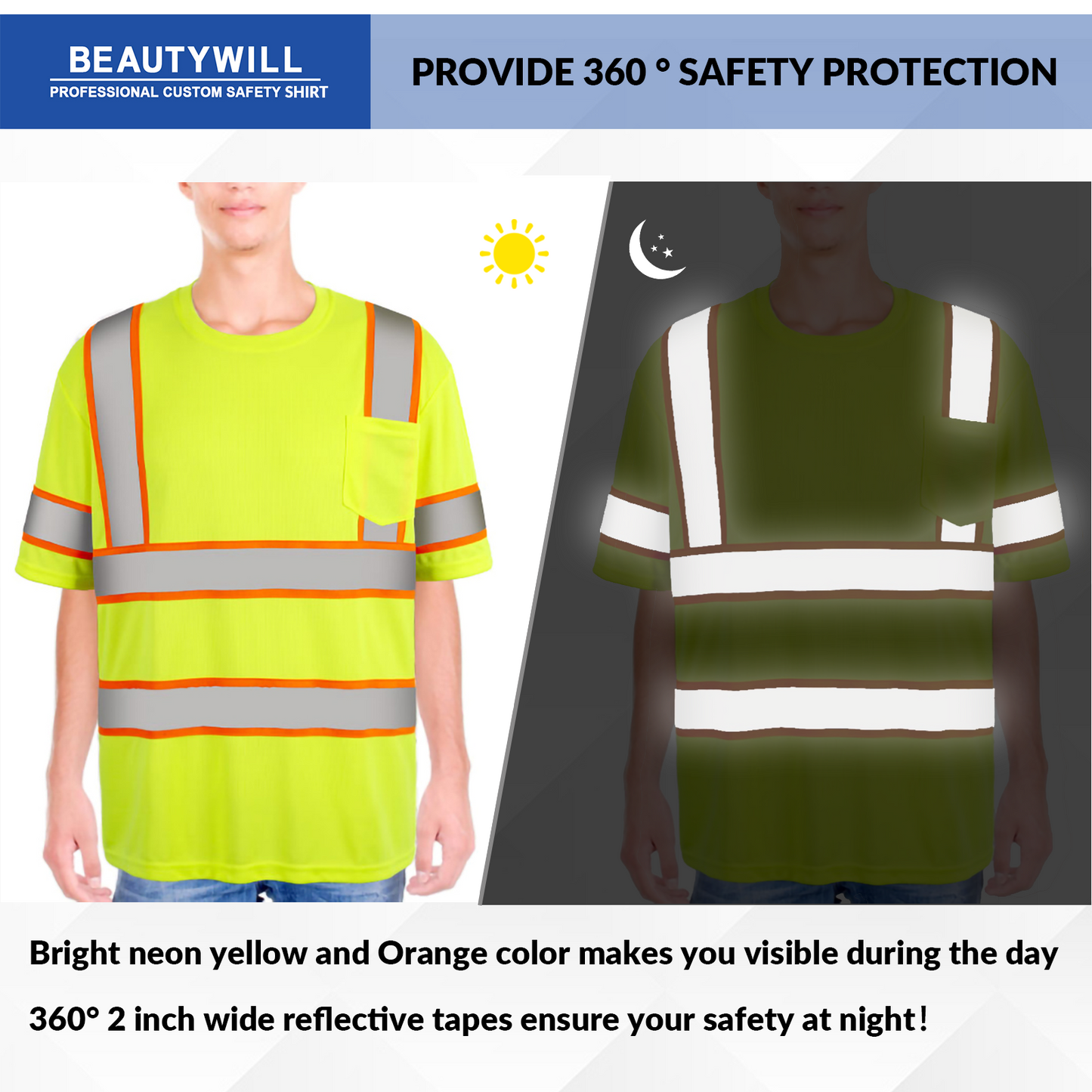 Shmimy Custom Logo High Visibility Safety Shirts, ANSI Class 3 Reflective Work Shirts Long Sleeve Crewneck T-Shirt