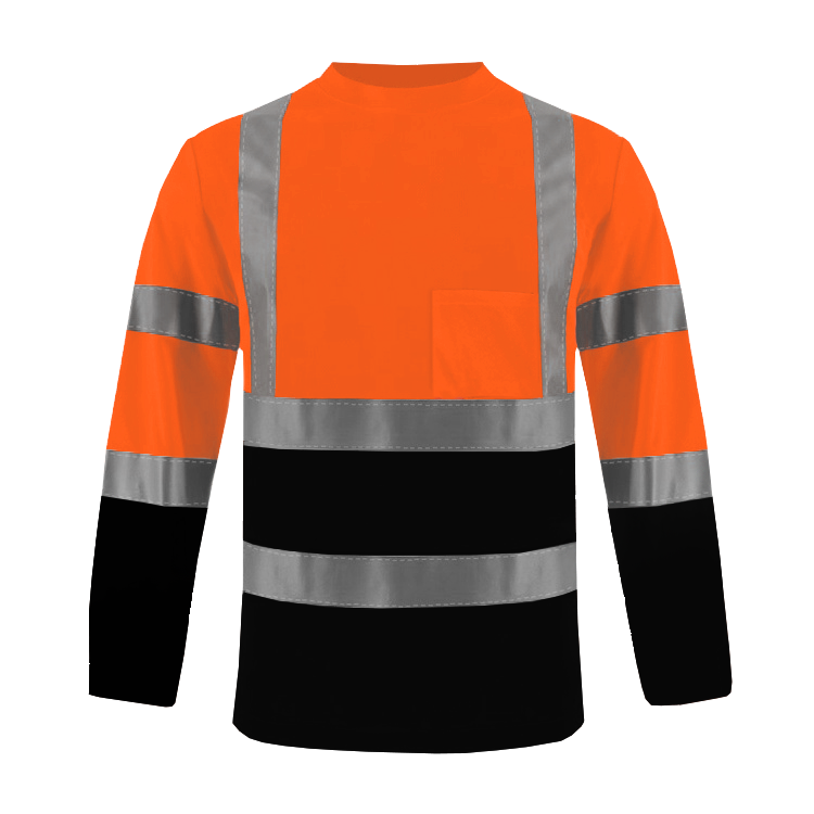 Shmimy Custom Logo High Visibility Safety Shirts, ANSI Class 3 Reflective Work Shirts Long Sleeve Crewneck T-Shirt