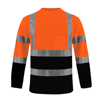 Shmimy Custom Logo High Visibility Safety Shirts, ANSI Class 3 Reflective Work Shirts Long Sleeve Crewneck T-Shirt