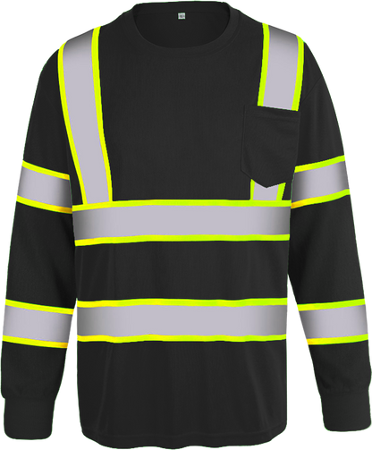Shmimy Custom Logo High Visibility Safety Shirts, ANSI Class 3 Reflective Work Shirts Long Sleeve Crewneck T-Shirt