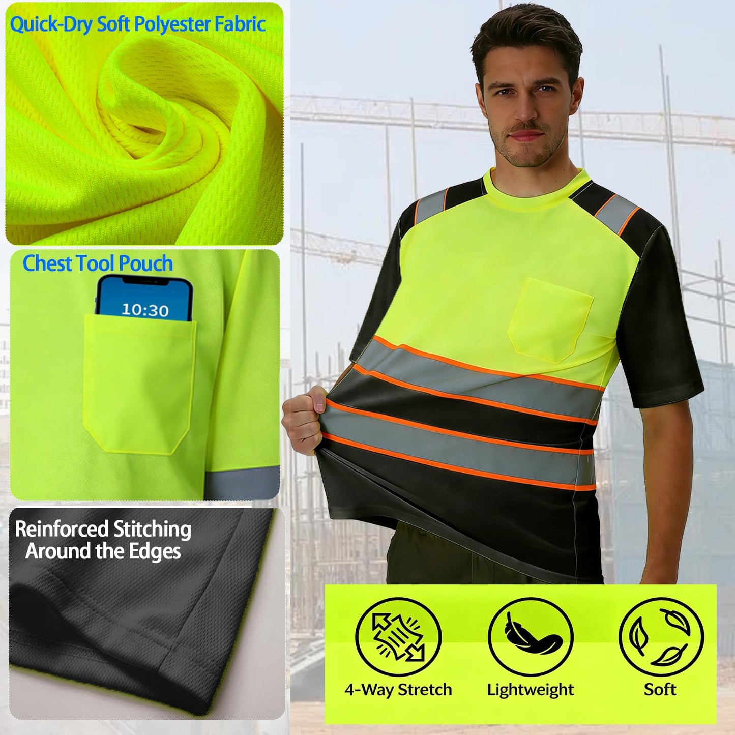 Shmimy Custom Logo High Visibility Shirts Class 3 Reflective Shirts ANSI with Pocket Safety Shirts