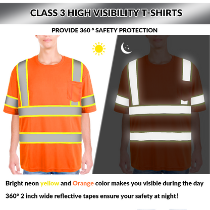Shmimy Custom Logo High Visibility Safety Shirts, ANSI Class 3 Reflective Work Shirts Long Sleeve Crewneck T-Shirt