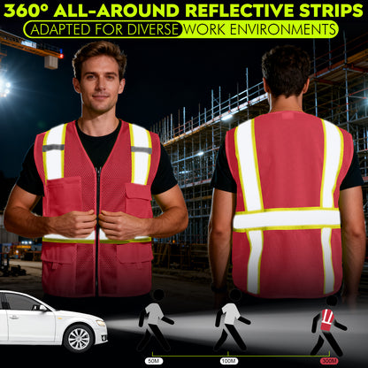 Shmimy Custom Safety Vest Customized Logo Class 2 High Visibility Reflective Vest with 8 Pockets Construction workwear