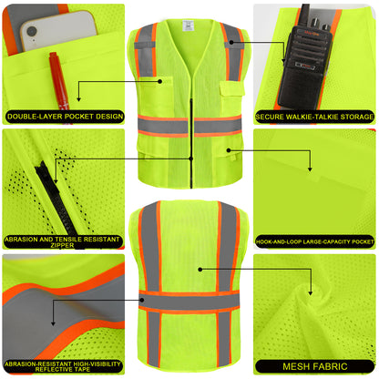 Shmimy Custom Safety Vest Customized Logo Class 2 High Visibility Reflective Vest with 8 Pockets Construction workwear
