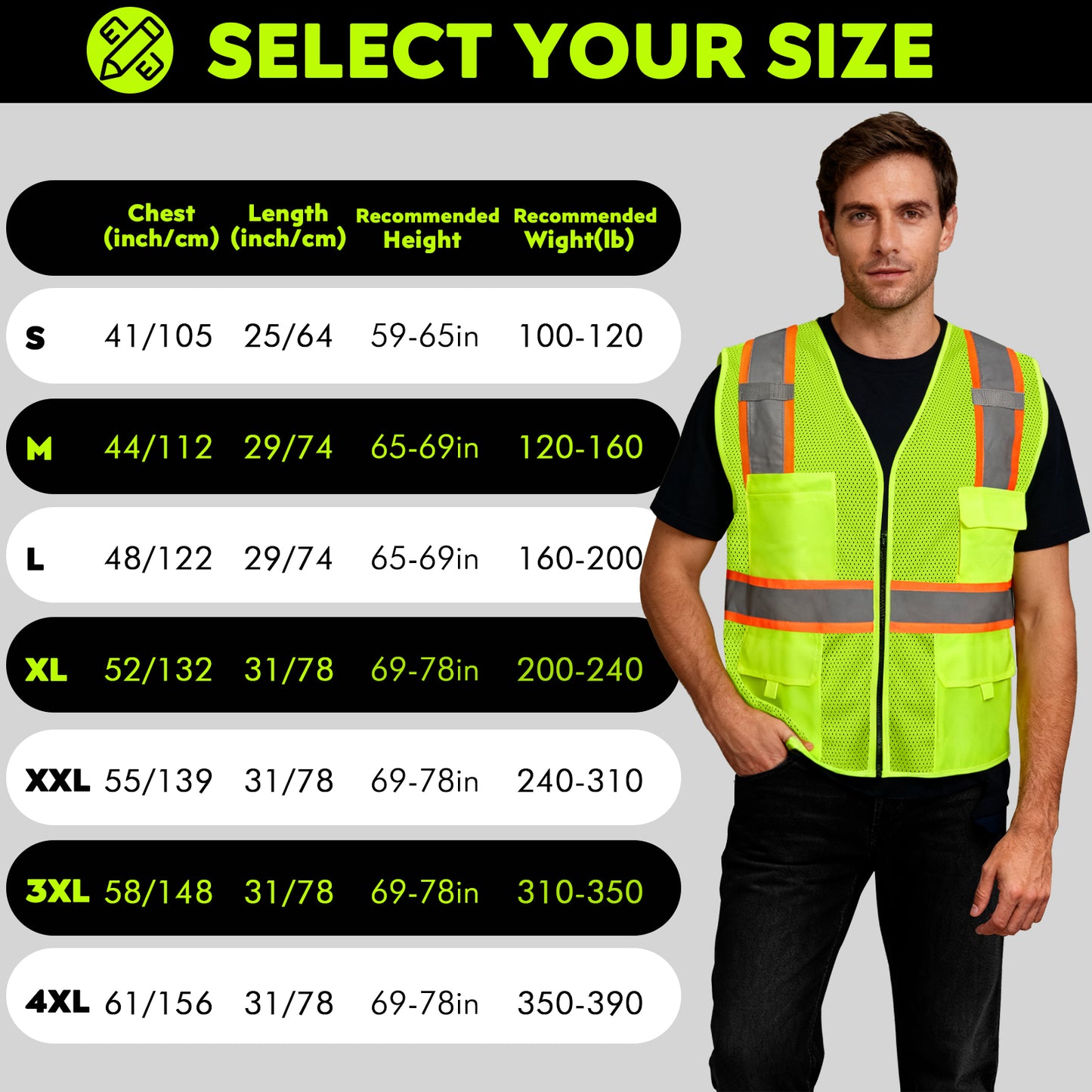Shmimy Custom Safety Vest Customized Logo Class 2 High Visibility Reflective Vest with 8 Pockets Construction workwear