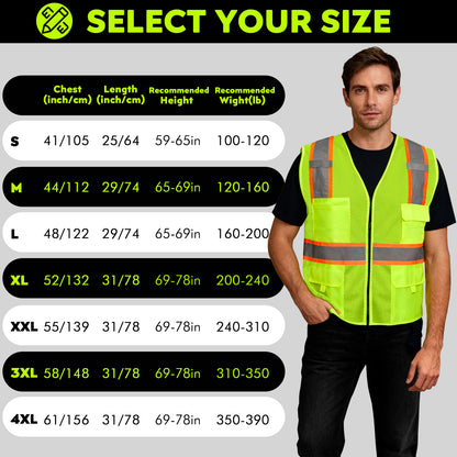 Shmimy Custom Safety Vest Customized Logo Class 2 High Visibility Reflective Vest with 8 Pockets Construction workwear