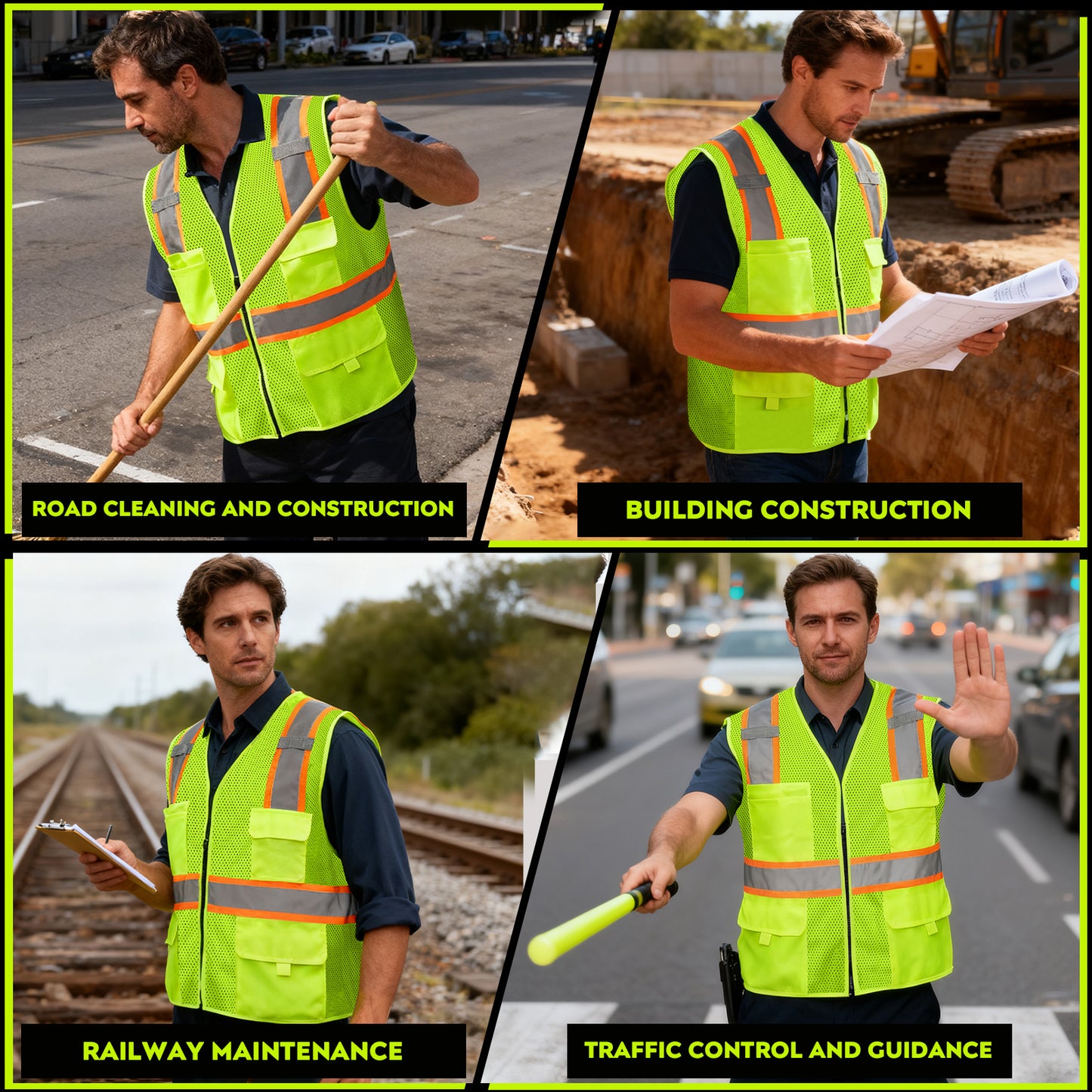 Shmimy Custom Safety Vest Customized Logo Class 2 High Visibility Reflective Vest with 8 Pockets Construction workwear
