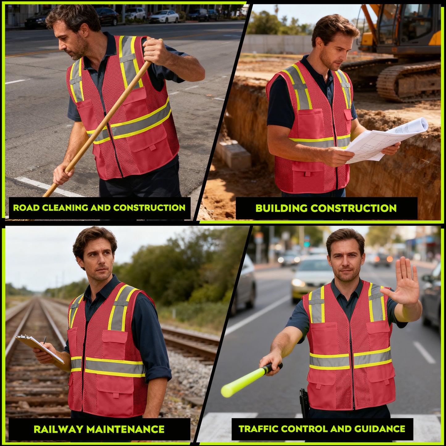 Shmimy Custom Safety Vest Customized Logo Class 2 High Visibility Reflective Vest with 8 Pockets Construction workwear