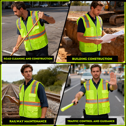 Shmimy Custom Safety Vest Customized Logo Class 2 High Visibility Reflective Vest with 8 Pockets Construction workwear