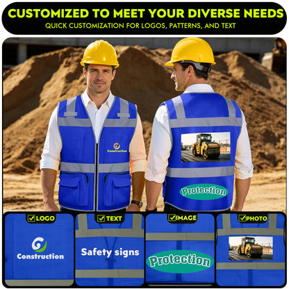 Shmimy Custom Logo Safety Vest 8-Pockets Class 2 High Visibility Reflective Vest for Men - Personalized Logo Team Vest